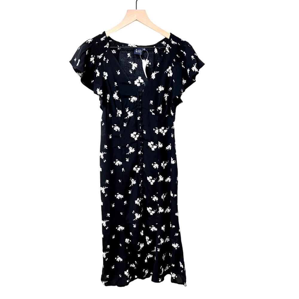 Black Floral Cottage Midi Dress NWT
